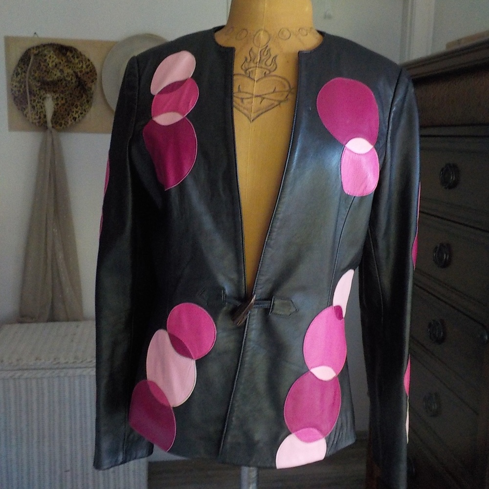 Black Leather Blazer Pink Leather Circles
